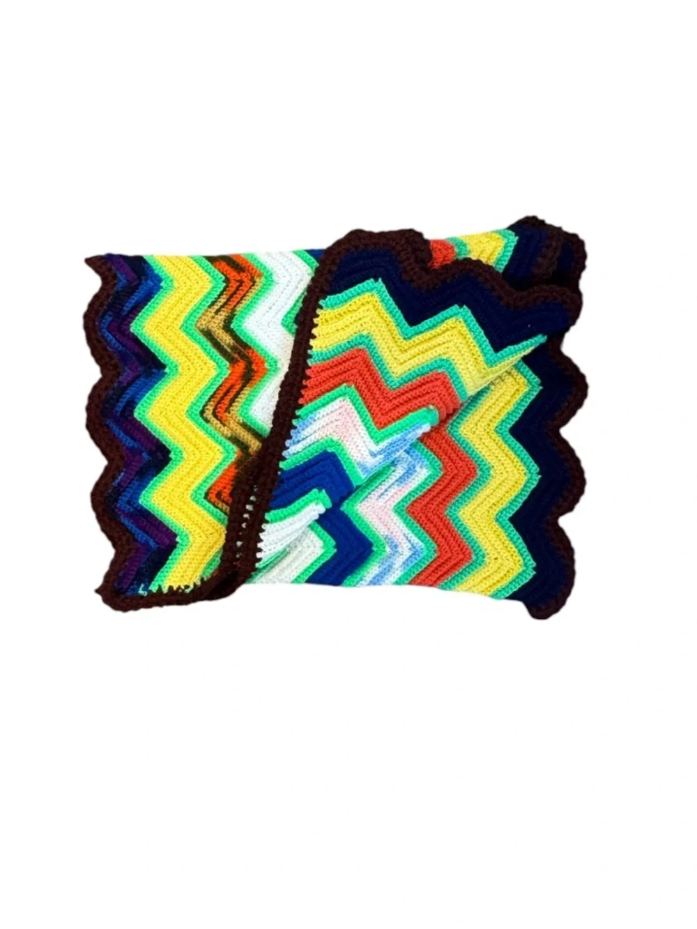 Hand Crochet Chevron Throw Blanket Multicolor Boho Vintage Zigzag 72x27